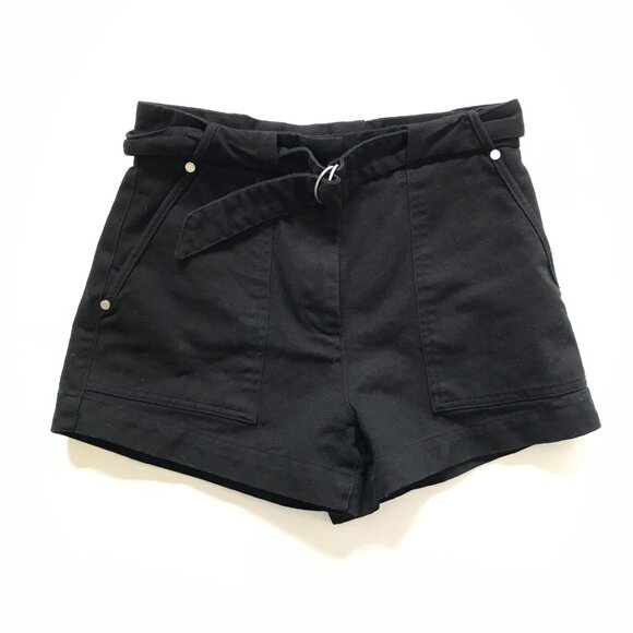 Rag & Bone Lora Belted Shorts Womens 2 Black High Rise Slim Cotton 2.5 Inseam - Picture 4 of 13